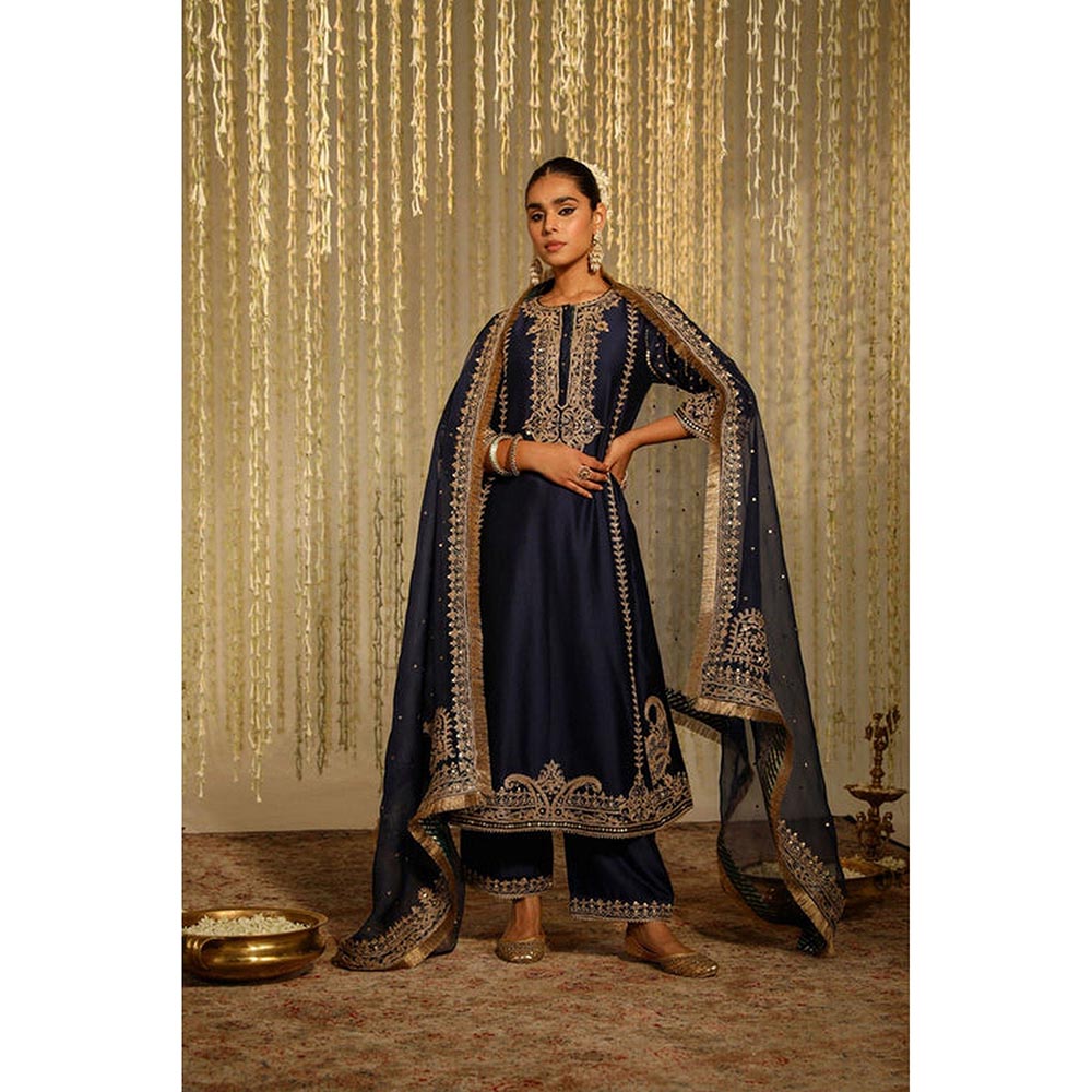 Sheetal Batra Sabirah - Deep Blue Long Kurta With Palazzo And Dupatta