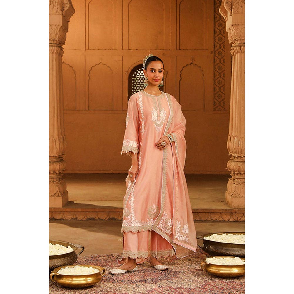 Sheetal Batra Yasna - Off Rose Long Kurta With Palazzo And Dupatta