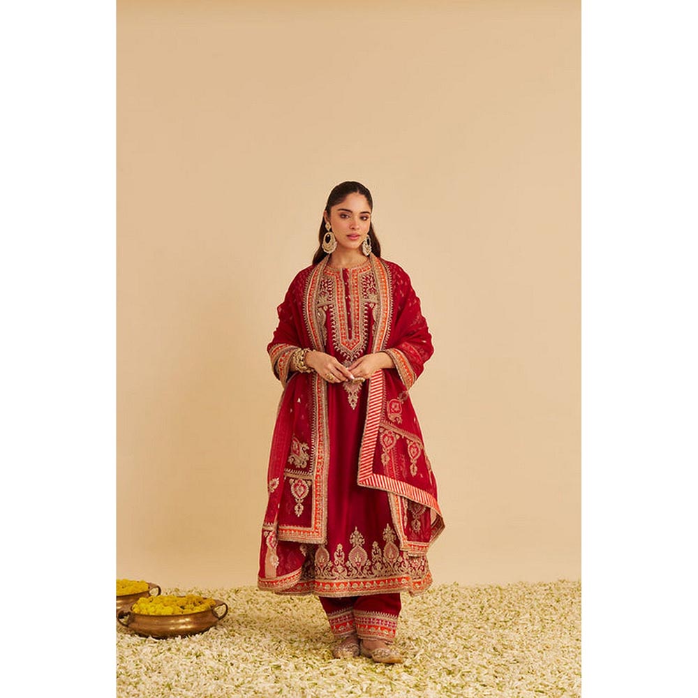 Sheetal Batra Zoya - Dabka Zardozi Embroidered Deep Red Long Kurta pant dupatta