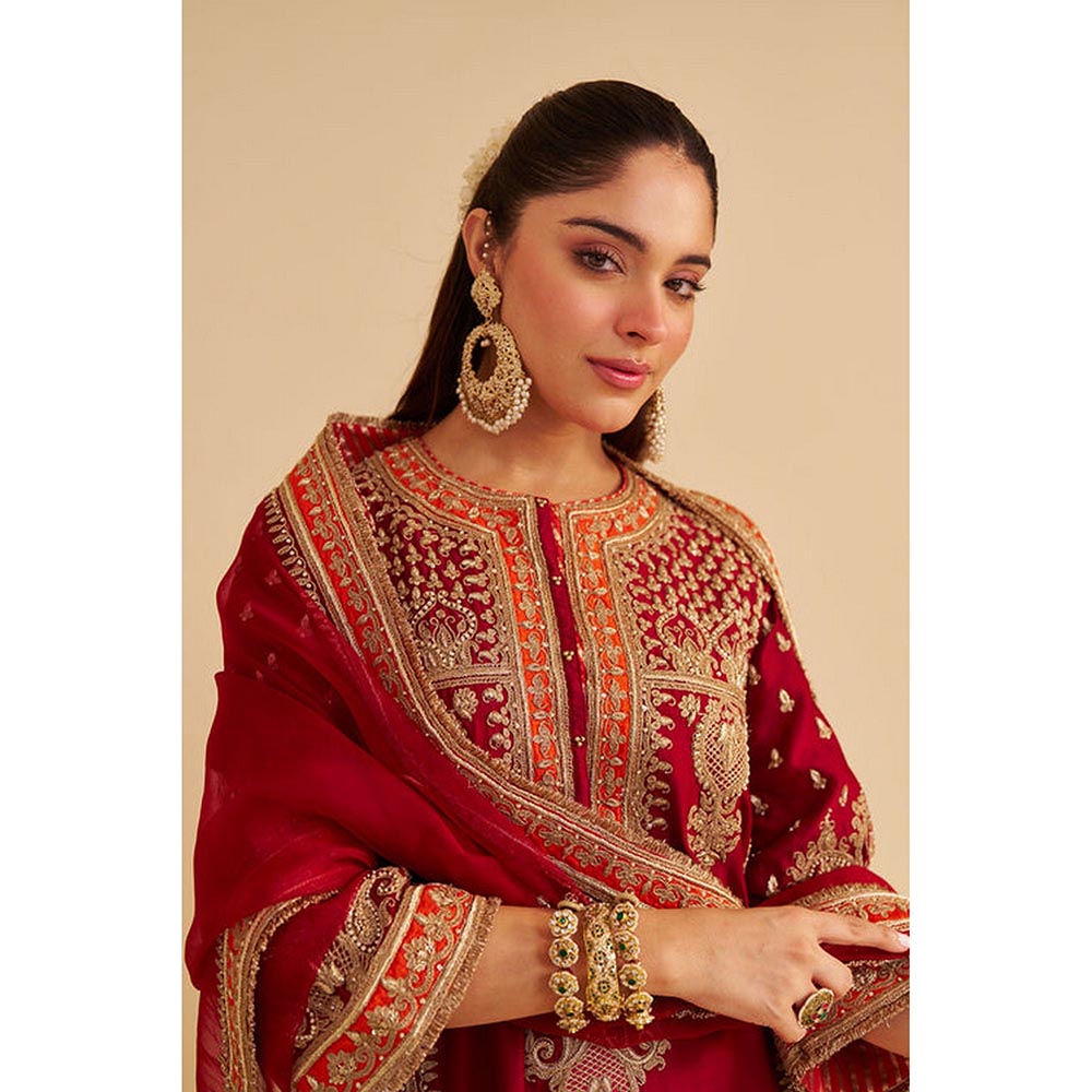 Sheetal Batra Zoya - Dabka Zardozi Embroidered Deep Red Long Kurta pant dupatta