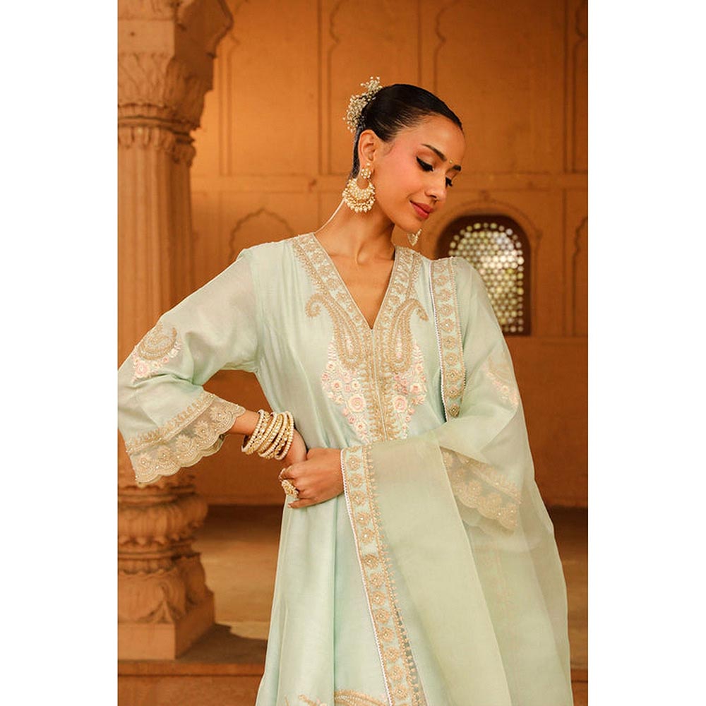 Sheetal Batra Misty Green Short Anarkali Kurta With Churidar And Dupatta