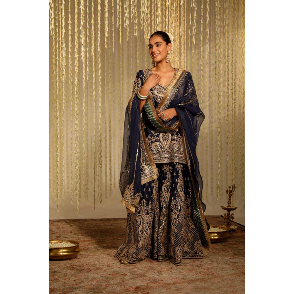 Sheetal Batra Aafiya - Deep Blue Kurta , Sharara And Dupatta Set
