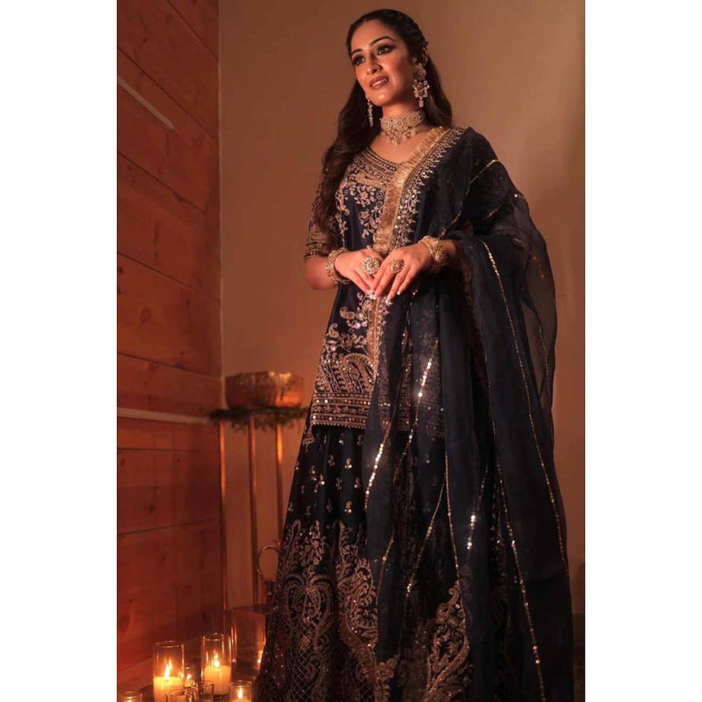 Sheetal Batra Aafiya - Deep Blue Kurta , Sharara And Dupatta Set