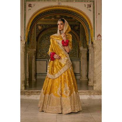 Sheetal Batra Aashina Mustard Lehenga With Blouse And Dupatta Set