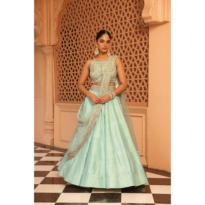 Sheetal Batra Afsa - Misty Green Lehenga With Blouse And Dupatta Set