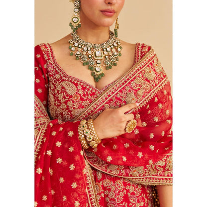 Sheetal Batra Sanaa Raw Silk Red Bridal Lehenga With Blouse And Dupatta Set