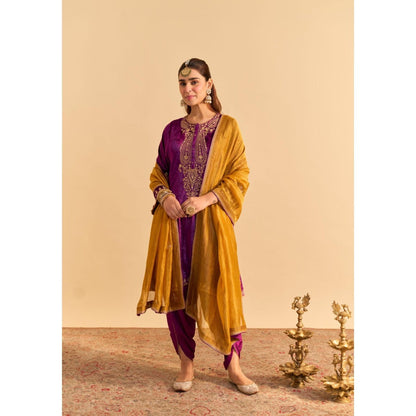 Sheetal Batra Amal Purple Embroidered Kurta With Dhoti and Dupatta