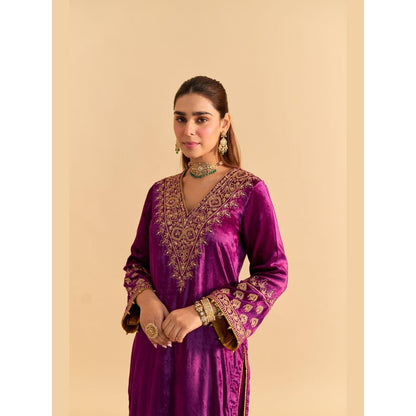 Sheetal Batra Aynaz Purple Velvet Embroidered Kurta With Salwar and Dupatta