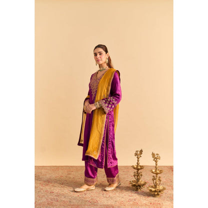Sheetal Batra Aynaz Purple Velvet Embroidered Kurta With Salwar and Dupatta