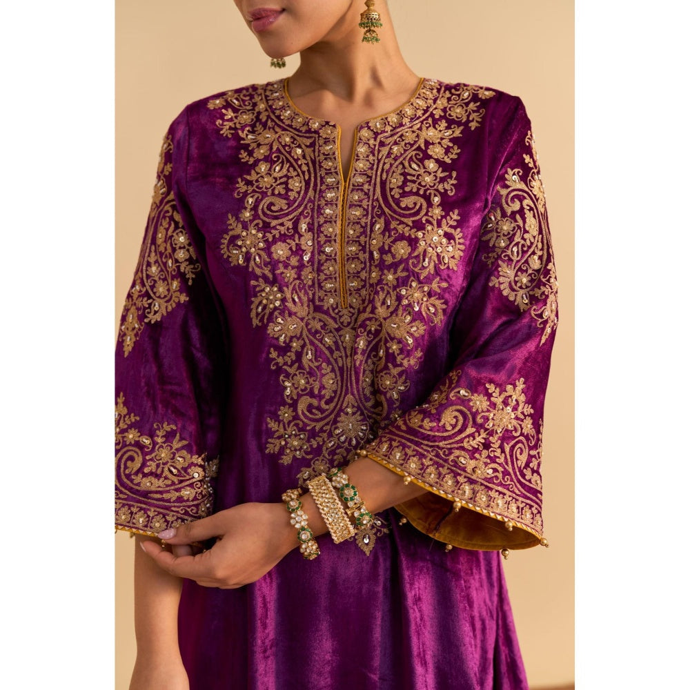Sheetal Batra Eira Purple Velvet Embroidered Kurta With Dhoti and Dupatta
