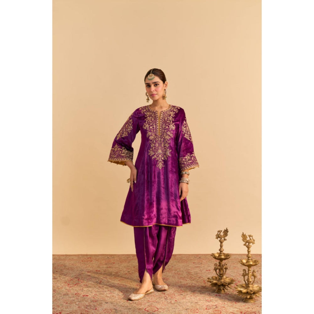 Sheetal Batra Eira Purple Velvet Embroidered Kurta With Dhoti