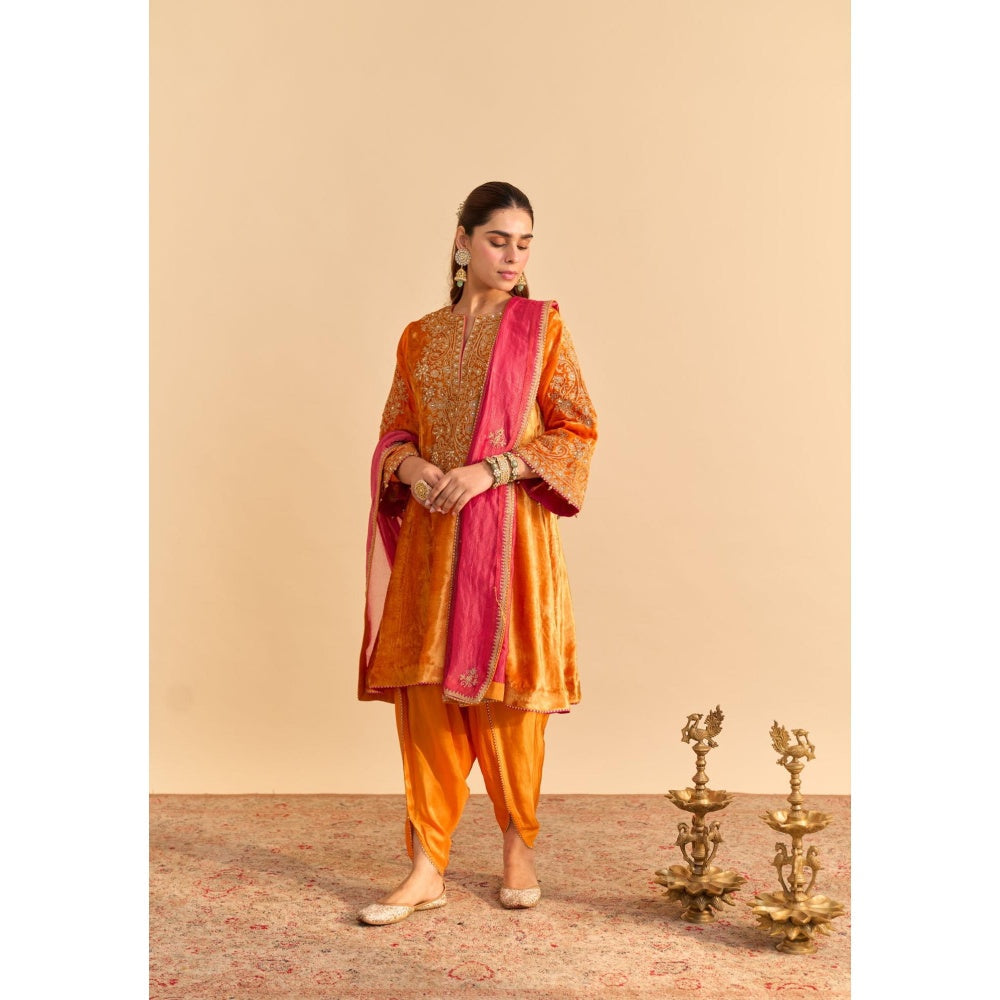 Sheetal Batra Eira Orange Embroidered Kurta With Dhoti and Dupatta