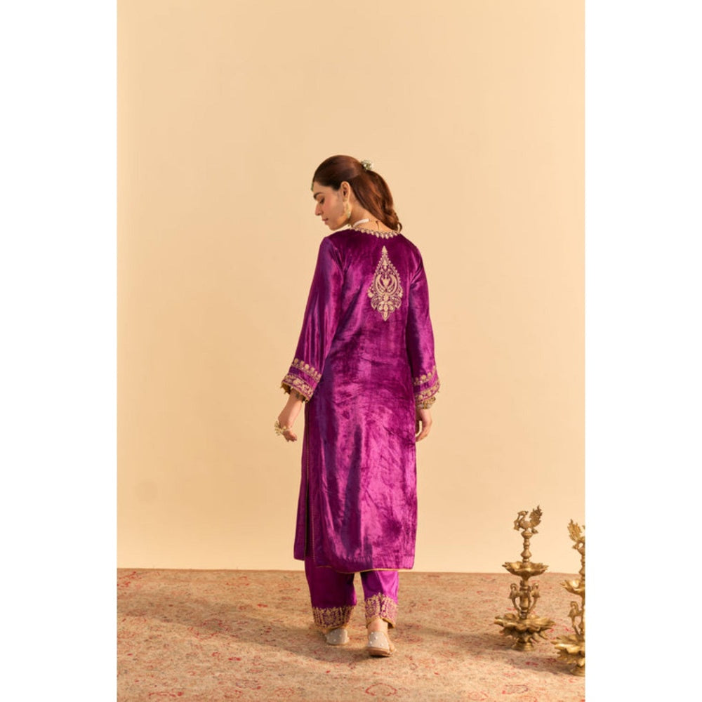 Sheetal Batra Fareeha Purple Velvet Embroidered Kurta With Salwar