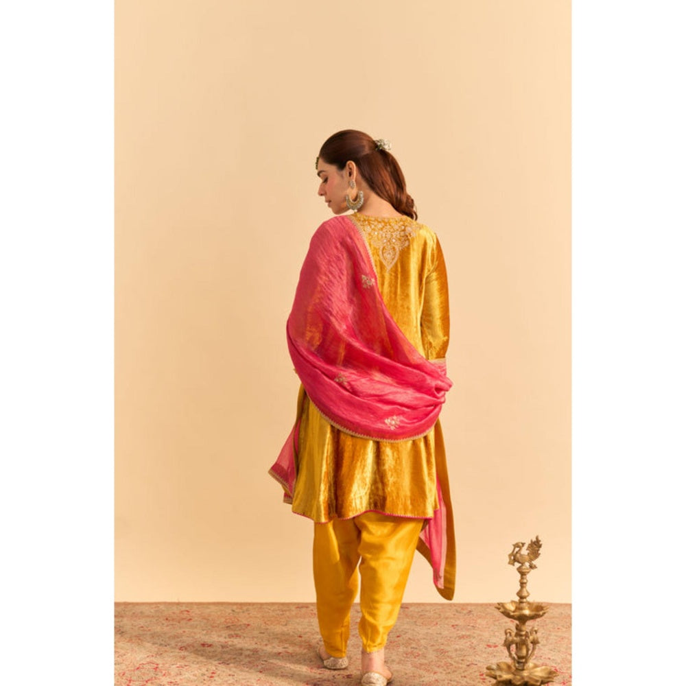 Sheetal Batra Laiba Mustard Embroidered Kurta With Dhoti and Dupatta