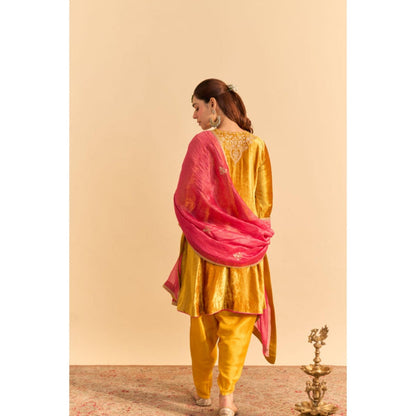 Sheetal Batra Laiba Mustard Embroidered Kurta With Dhoti and Dupatta