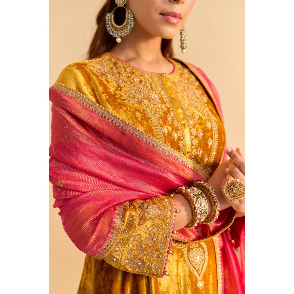 Sheetal Batra Laiba Mustard Embroidered Kurta With Dhoti and Dupatta