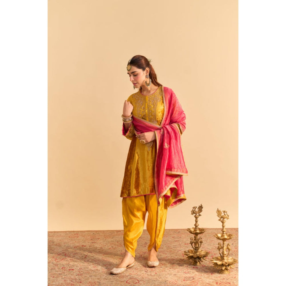 Sheetal Batra Laiba Mustard Embroidered Kurta With Dhoti and Dupatta