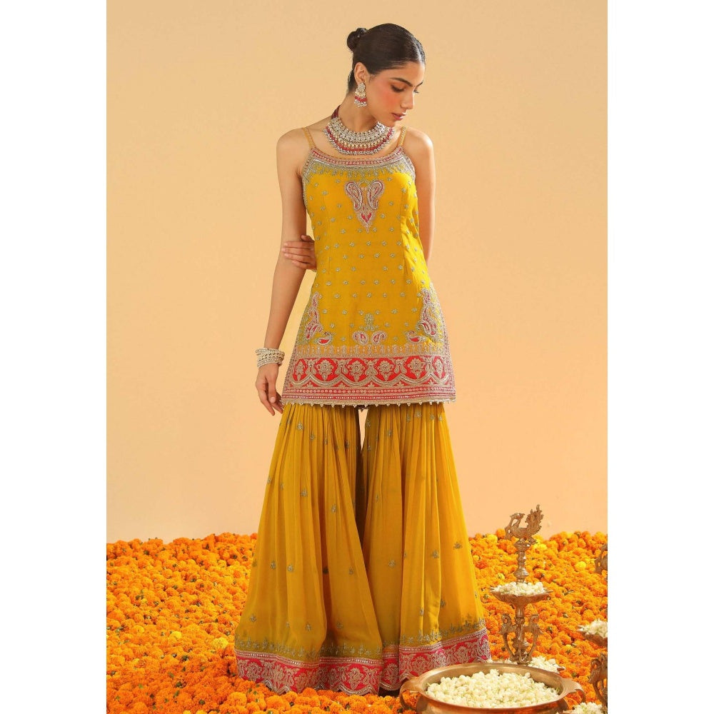 Sheetal Batra Mustard Embroidered Kurta With Gharara and Dupatta