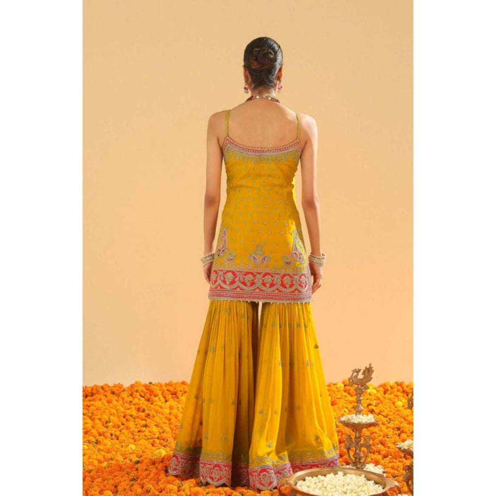 Sheetal Batra Mustard Embroidered Kurta With Gharara and Dupatta