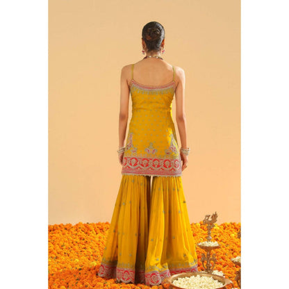 Sheetal Batra Mustard Embroidered Kurta With Gharara and Dupatta