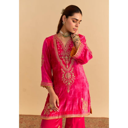 Sheetal Batra Nooren Pink Velvet Embroidered Kurta With Sharara