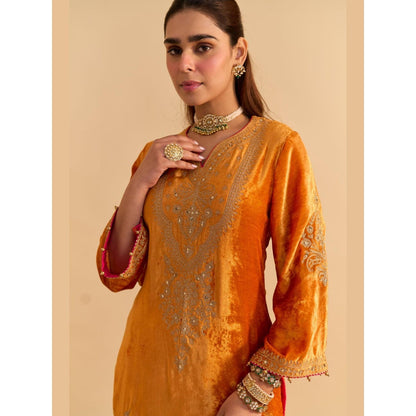 Sheetal Batra Nooren Orange Embroidered Kurta With Palazzo and Dupatta