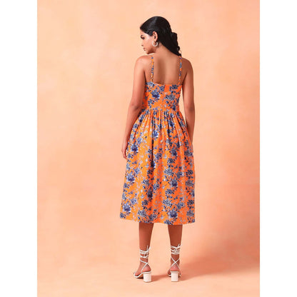 Shetab Kazmi Orange Tangerine Midi Sun Dress