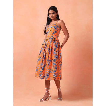 Shetab Kazmi Orange Tangerine Midi Sun Dress