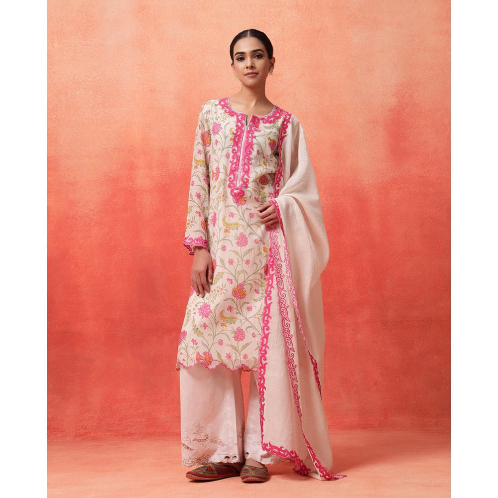 Shetab Kazmi White Elara Straight Kurta with Palazzo and Dupatta