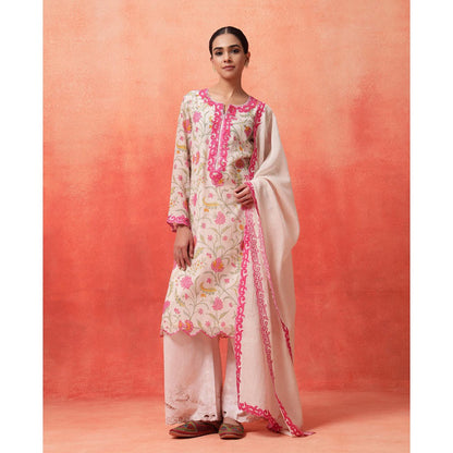 Shetab Kazmi White Elara Straight Kurta with Palazzo and Dupatta