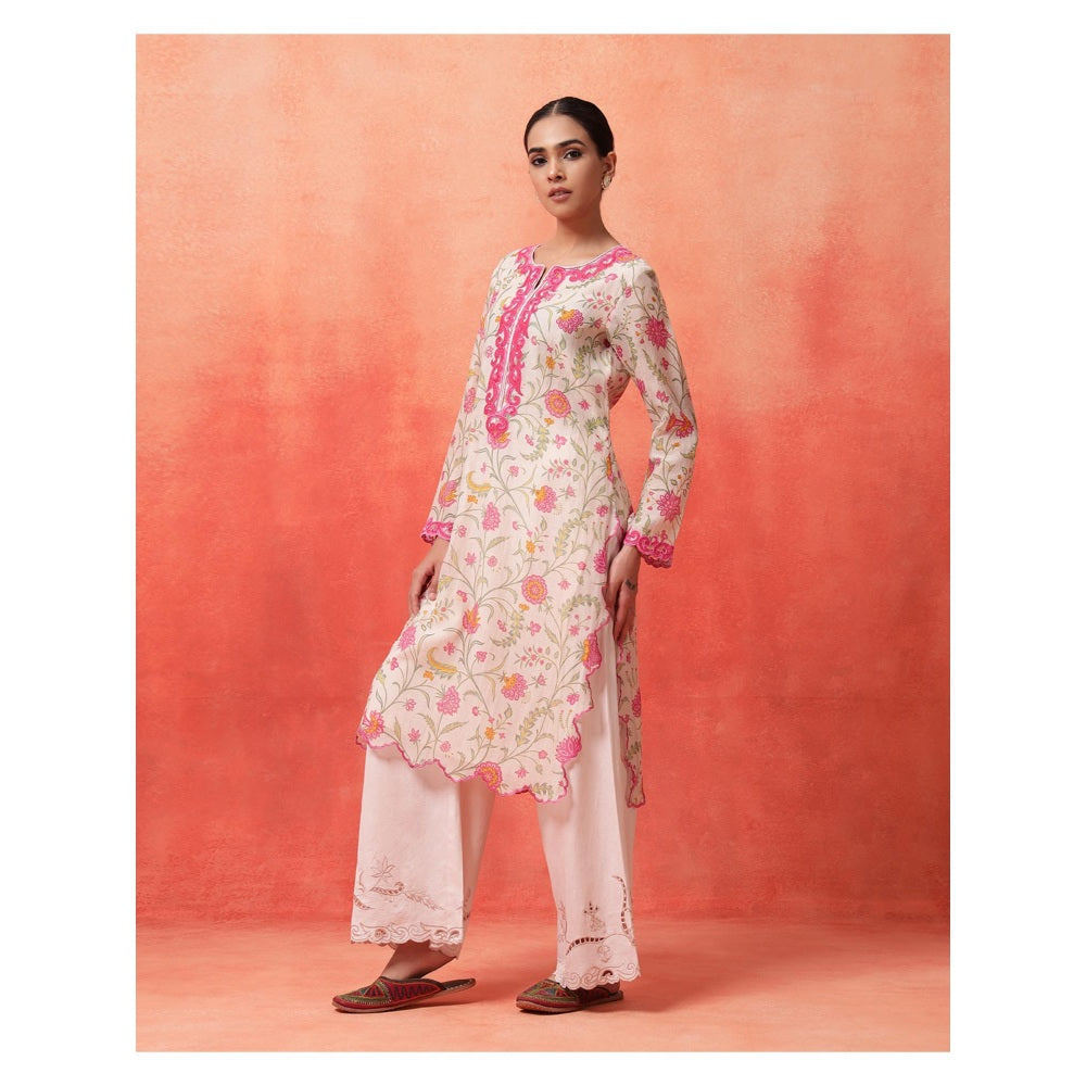 Shetab Kazmi White Elara Straight Kurta with Palazzo and Dupatta