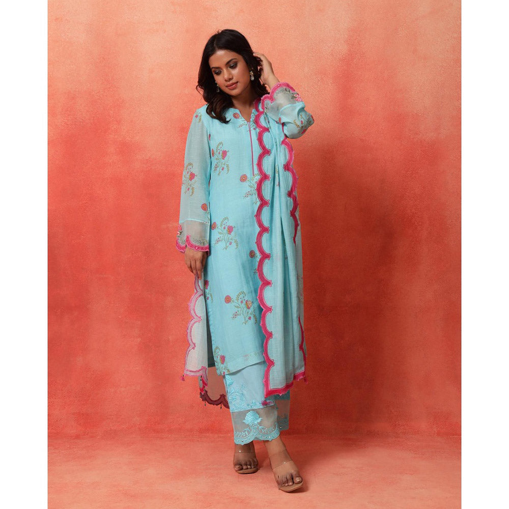 Shetab Kazmi Blue Elara Mughal Kurta with Pant and Dupatta