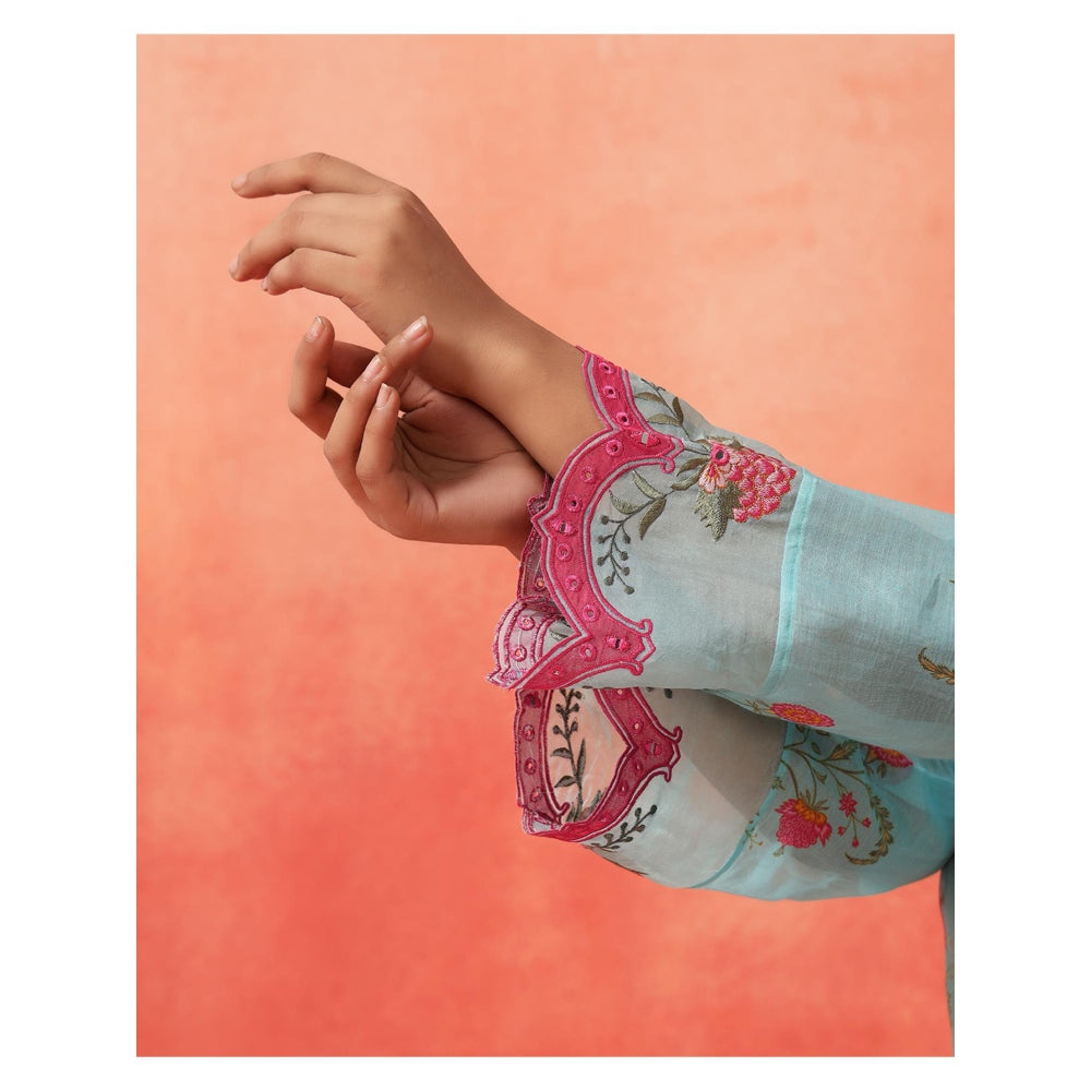 Shetab Kazmi Blue Elara Mughal Kurta with Pant and Dupatta