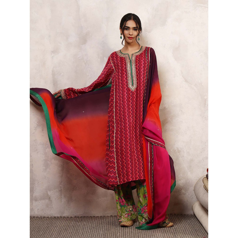 Shetab Kazmi Mastani Floral Embroidered Kurta with Palazzo & Dupatta