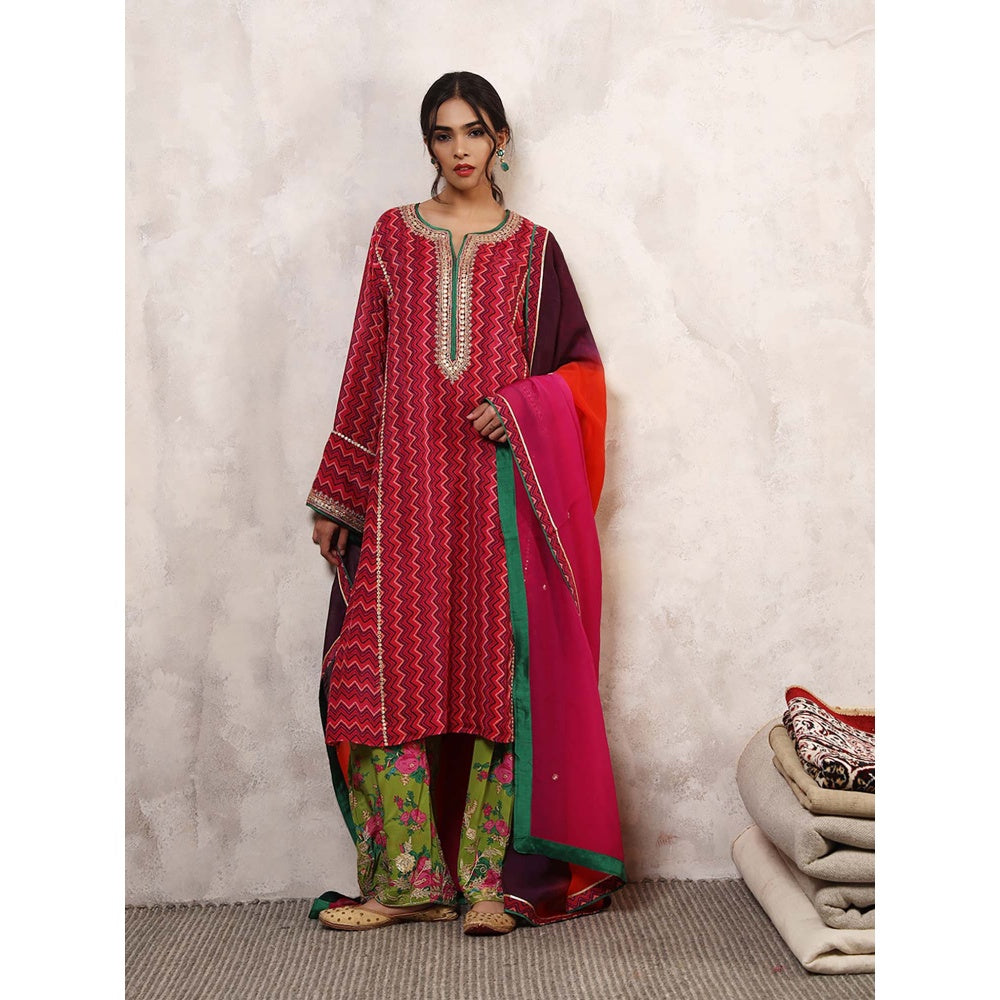 Shetab Kazmi Mastani Floral Embroidered Kurta with Palazzo & Dupatta