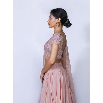 Shahmeen Husain Pink Embroidered Lehenga And Choli With Dupatta (Set of 3)