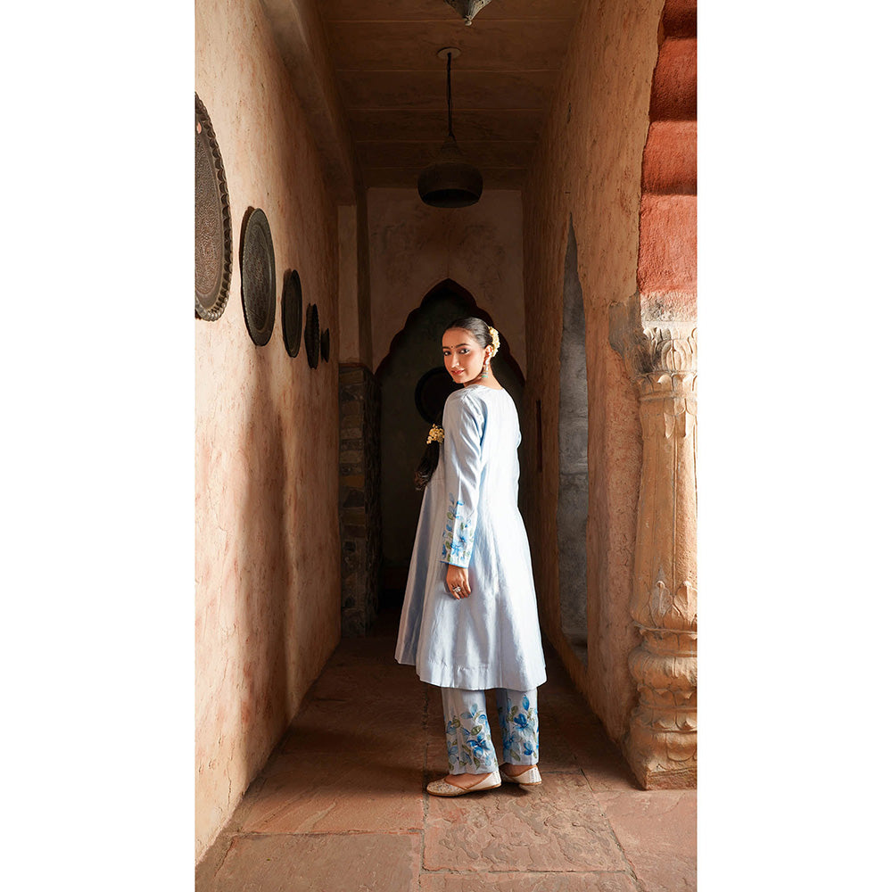 Shilpsutra Powder Blue Painted Short Anarkali with Pant and Dupatta