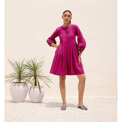 Shibui Mid Summer Embroidered Round Neck Magenta Dress
