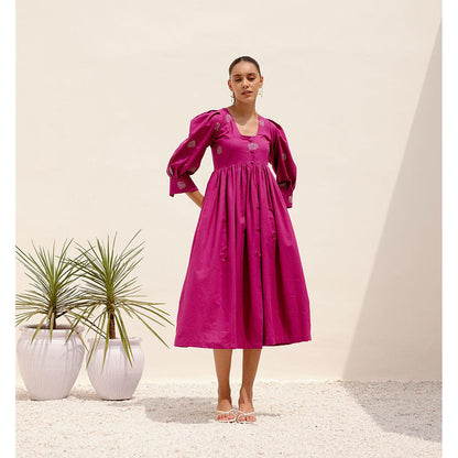 Shibui Sienna Magenta Embroidered Square Neck Dress