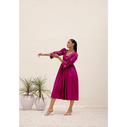 Shibui Sienna Magenta Embroidered Square Neck Dress