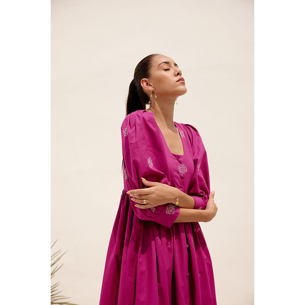 Shibui Sienna Magenta Embroidered Square Neck Dress