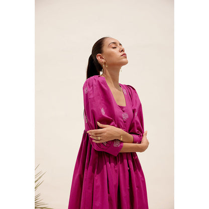 Shibui Sienna Magenta Embroidered Square Neck Dress
