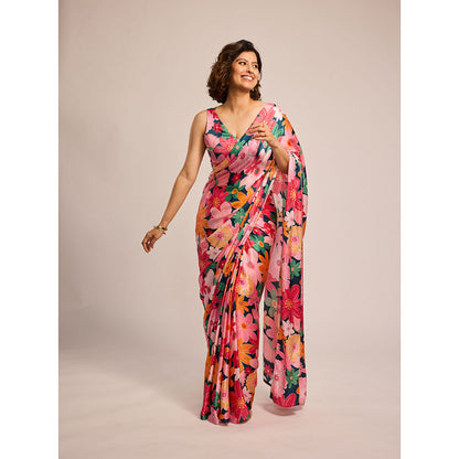 Shibui Rhythm Mosaic Pink Print Saree with Unstitched Blouse