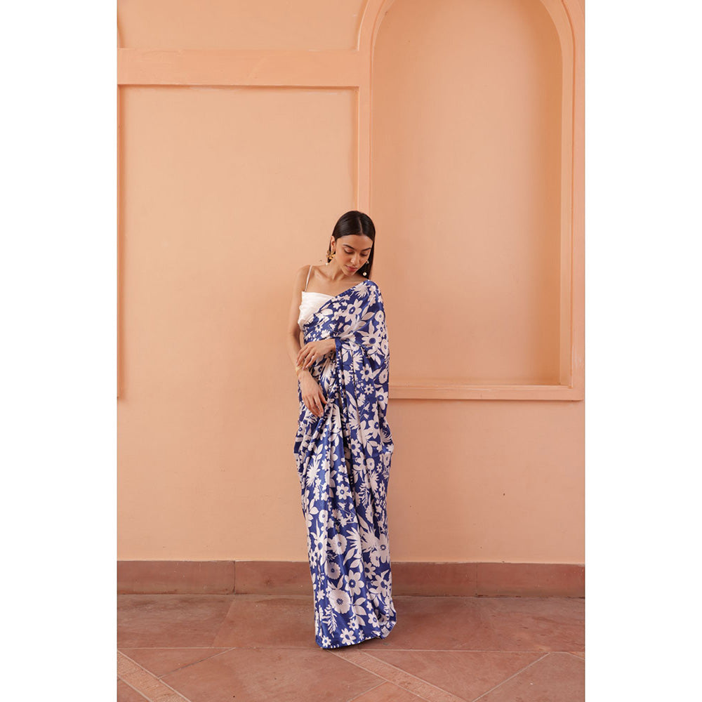 Shibui Rhythm Oasis Blue Print Saree with Unstitched Blouse