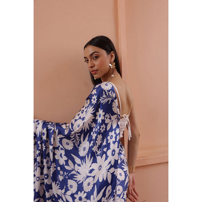 Shibui Rhythm Oasis Blue Print Saree with Unstitched Blouse