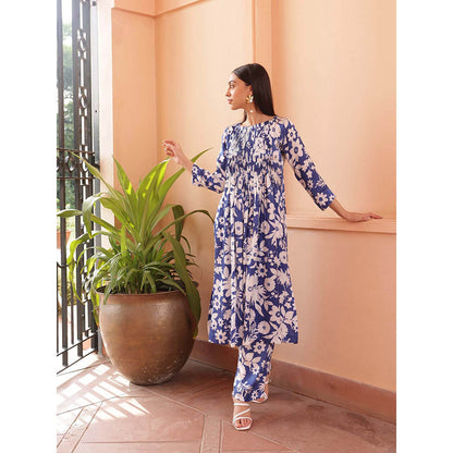 Shibui Royal Oasis Blue Print Kurta and Pant (Set of 2)