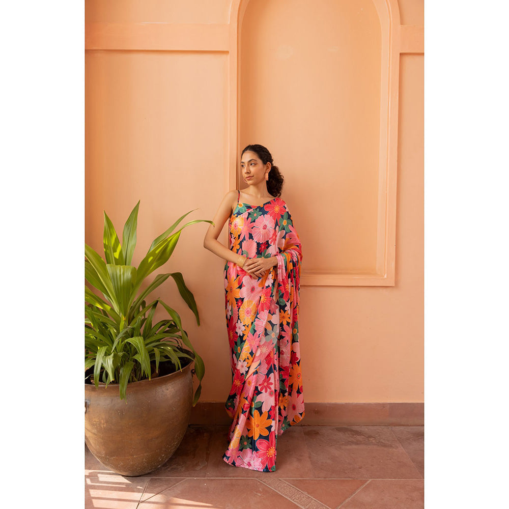 Shibui Rhythm Mosaic Pink Print Saree with Stitched Blouse