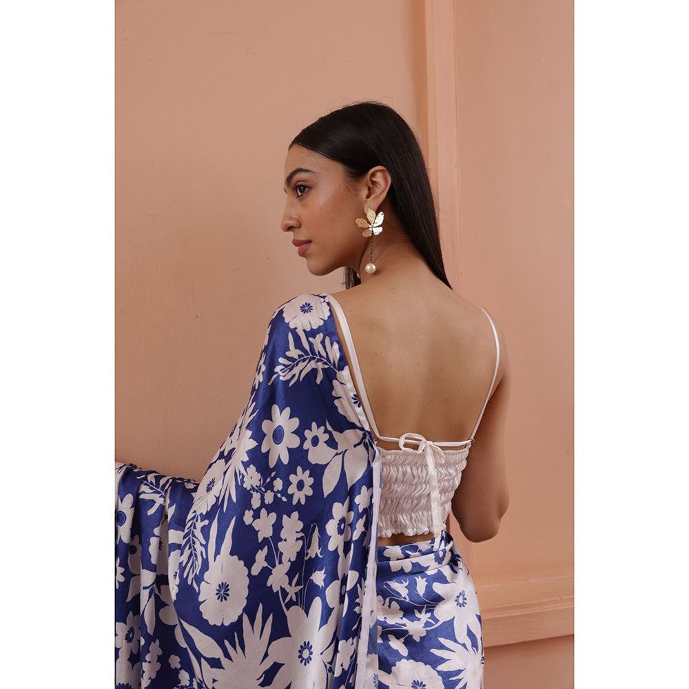 Shibui Rhythm Oasis Blue Print Saree with Stitched Blouse