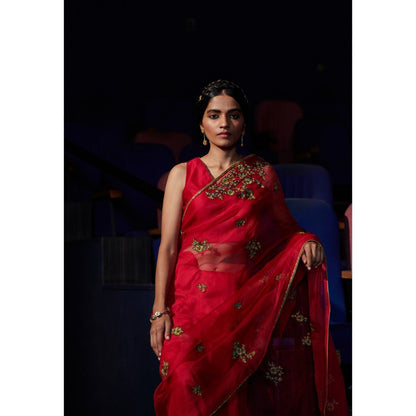 SHIKHA MEHTA Berry Rumi Saree with Stitched Blouse with Stitched