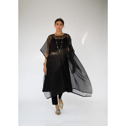 SHIKHA MEHTA Black Zaidi Cape and Pant with Slip (Set of 3)